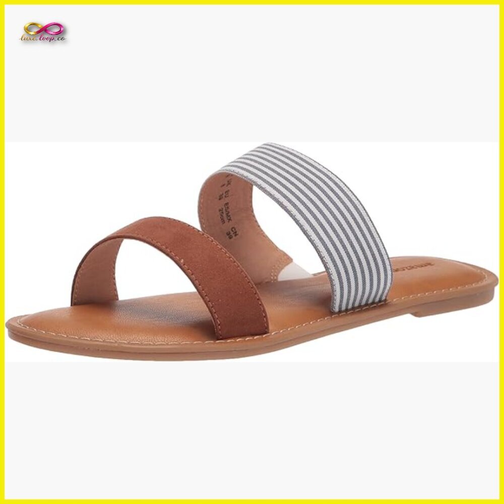 Open Toe Slide Sandals Chic Minimal Casual Comfort Padded Insole Double Strap